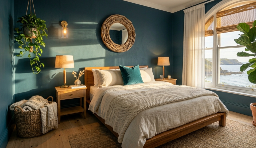 Deep Teal with Tropical Plants