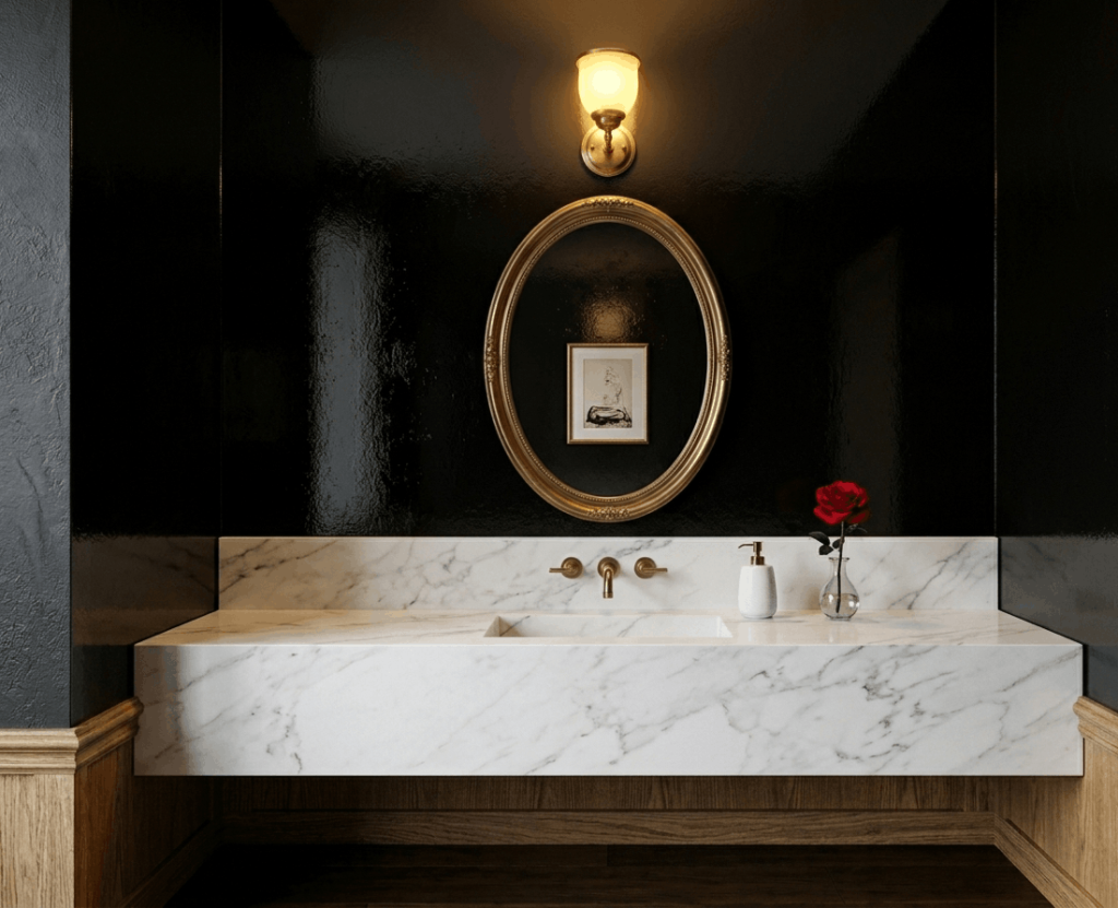 Black Accent Wall in a Powder Room