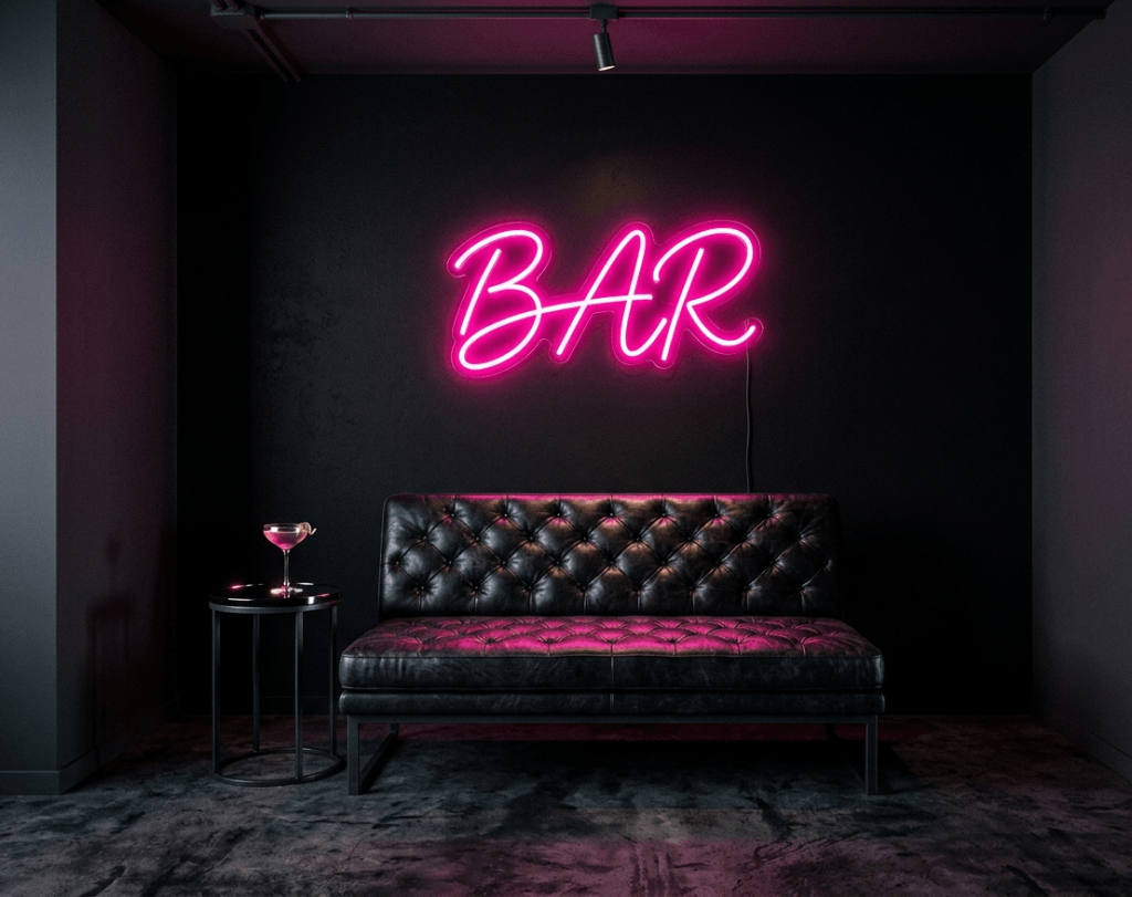 Black Accent Wall with Neon Sign