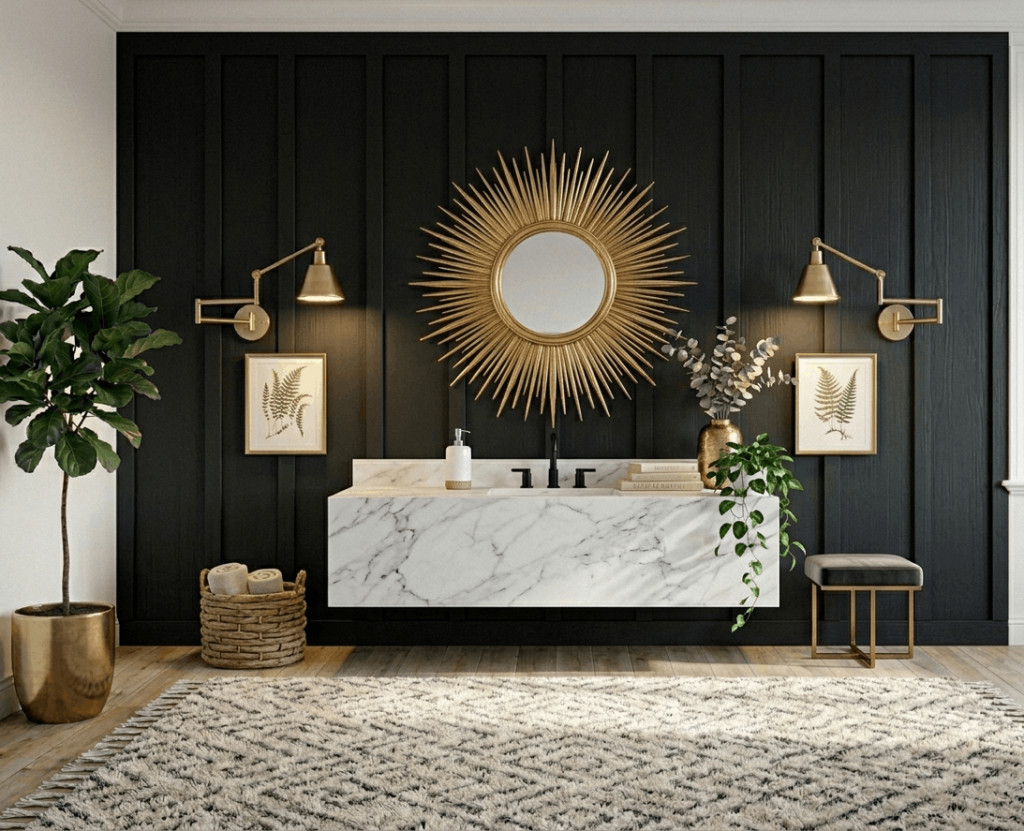 Black Board and Batten in a Bathroom