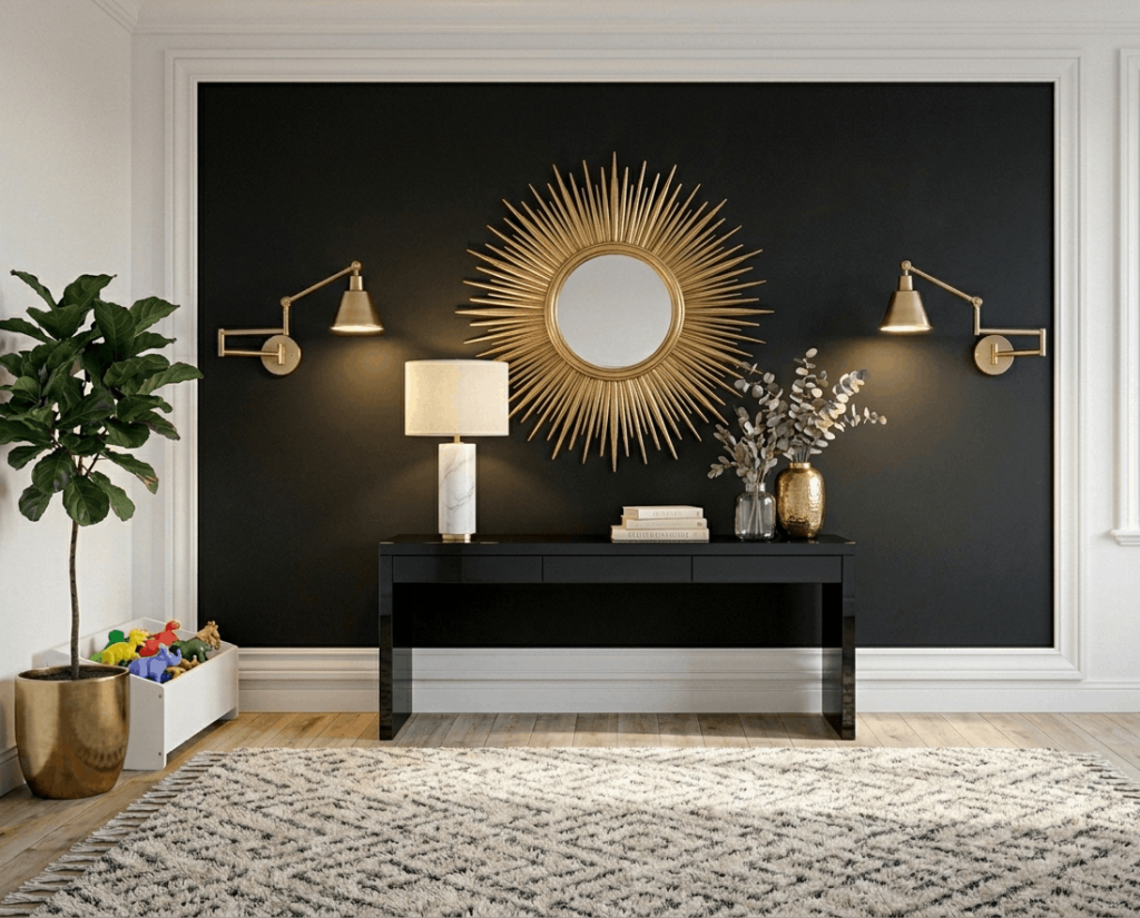 Black Wall with Large Gold Mirror