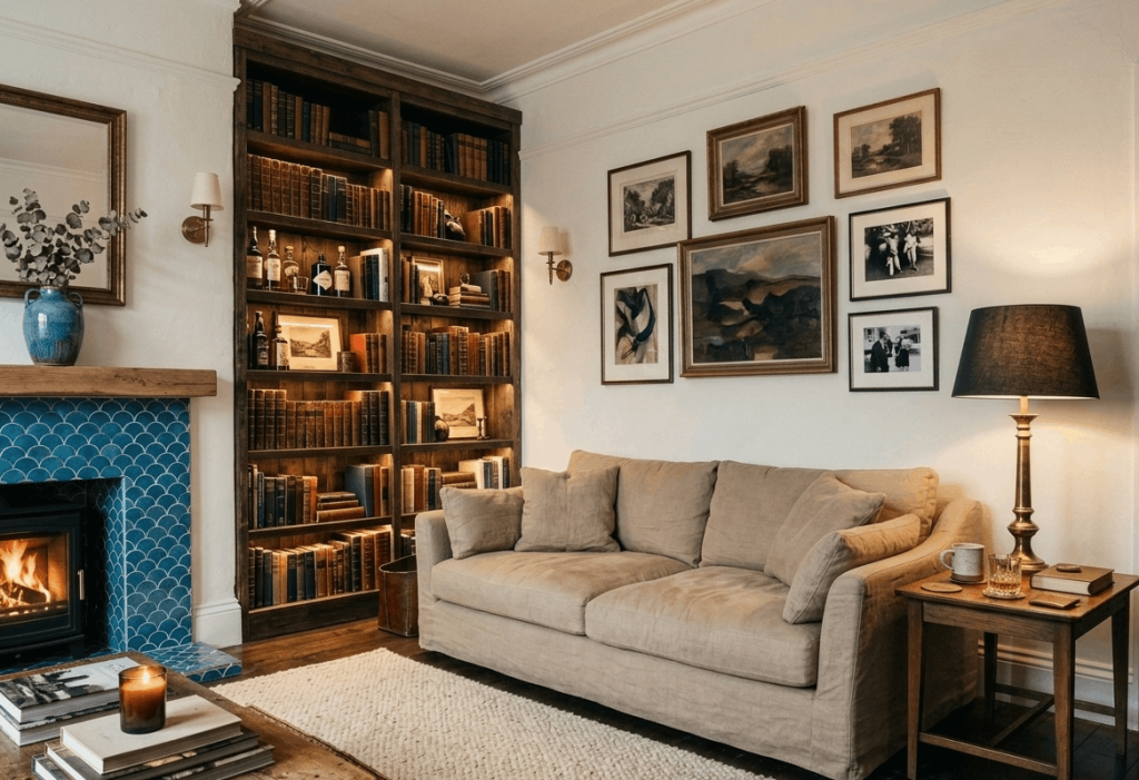 Blue Tile Fireplace Surround