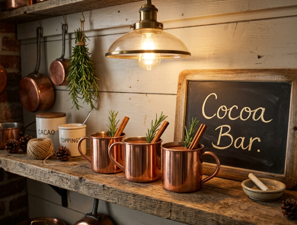 Copper Mugs with Cinnamon Stick Stirrers