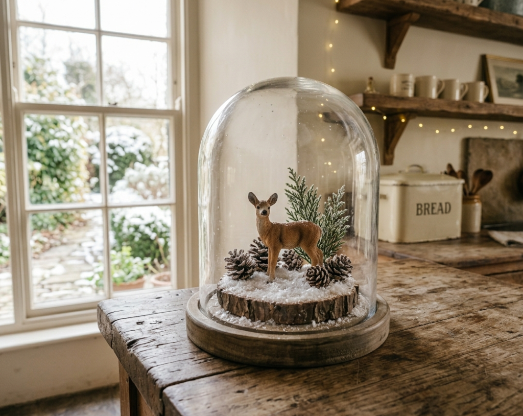 Glass Cloche with Winter Scene