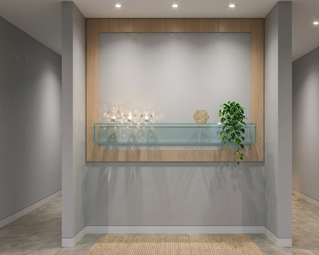 Install a Glass Shelf Above Eye Level