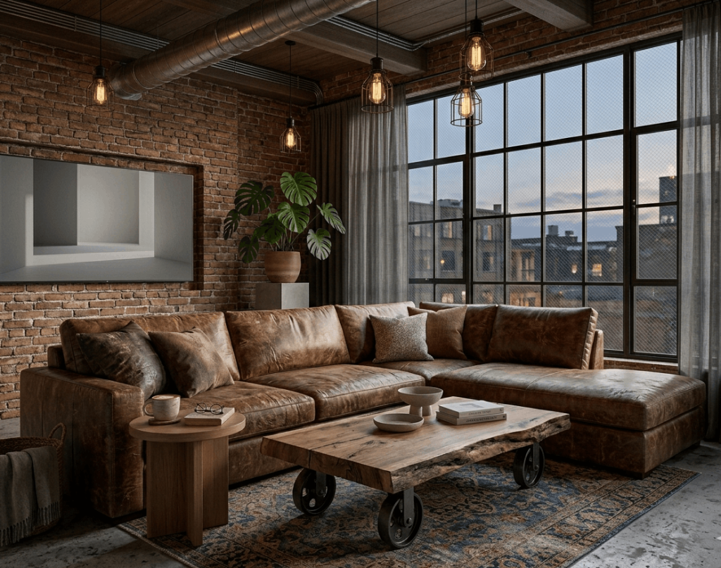 Leather Sectional for Industrial Loft Style