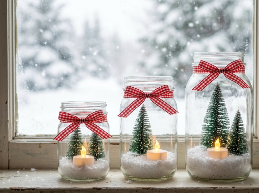 Mason Jar Snow Globe Centerpieces