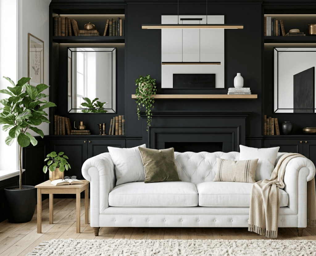 Matte Black Behind a White Sofa