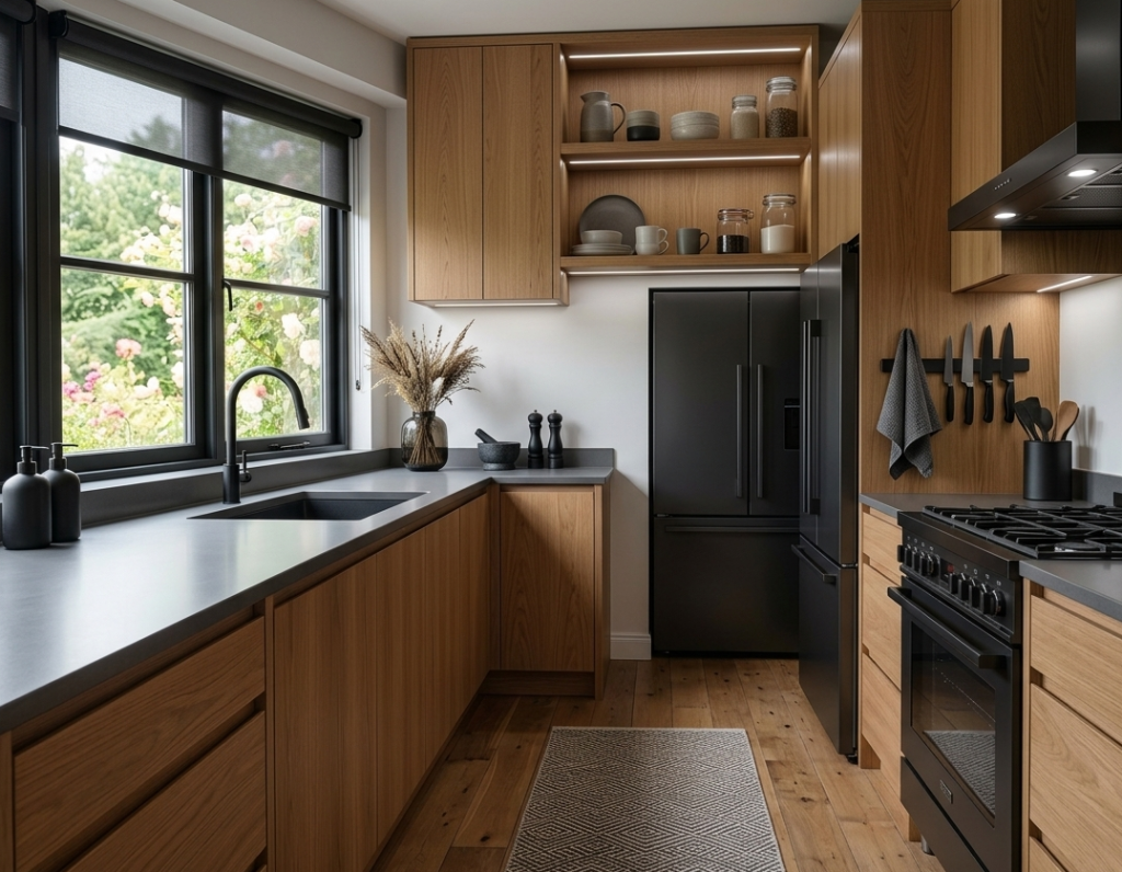  Oak and Black Stainless Steel