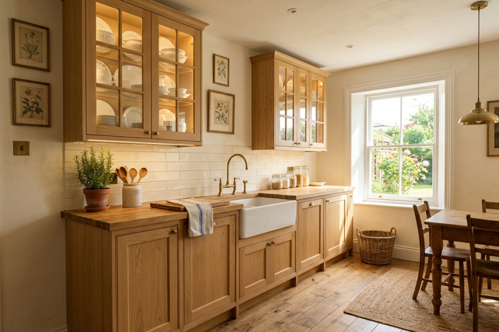 Oak and Glass Upper Cabinets