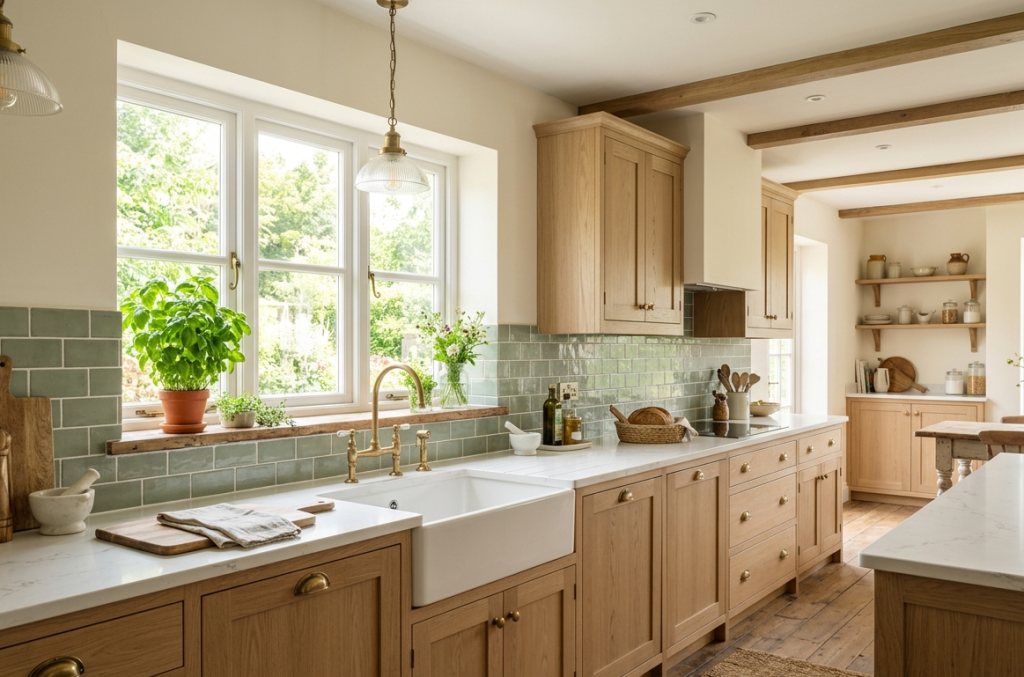 Oak with Sage Green Backsplash