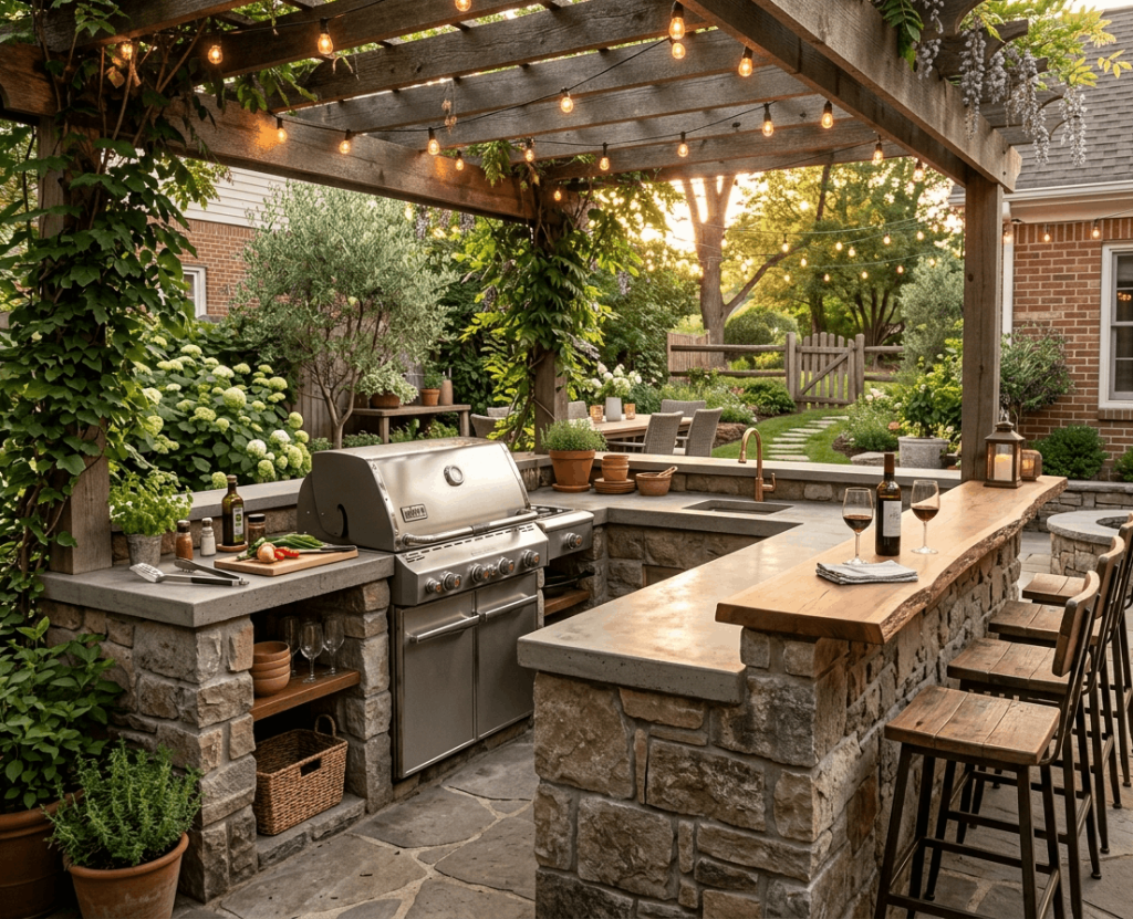 Outdoor Kitchen and Bar Area