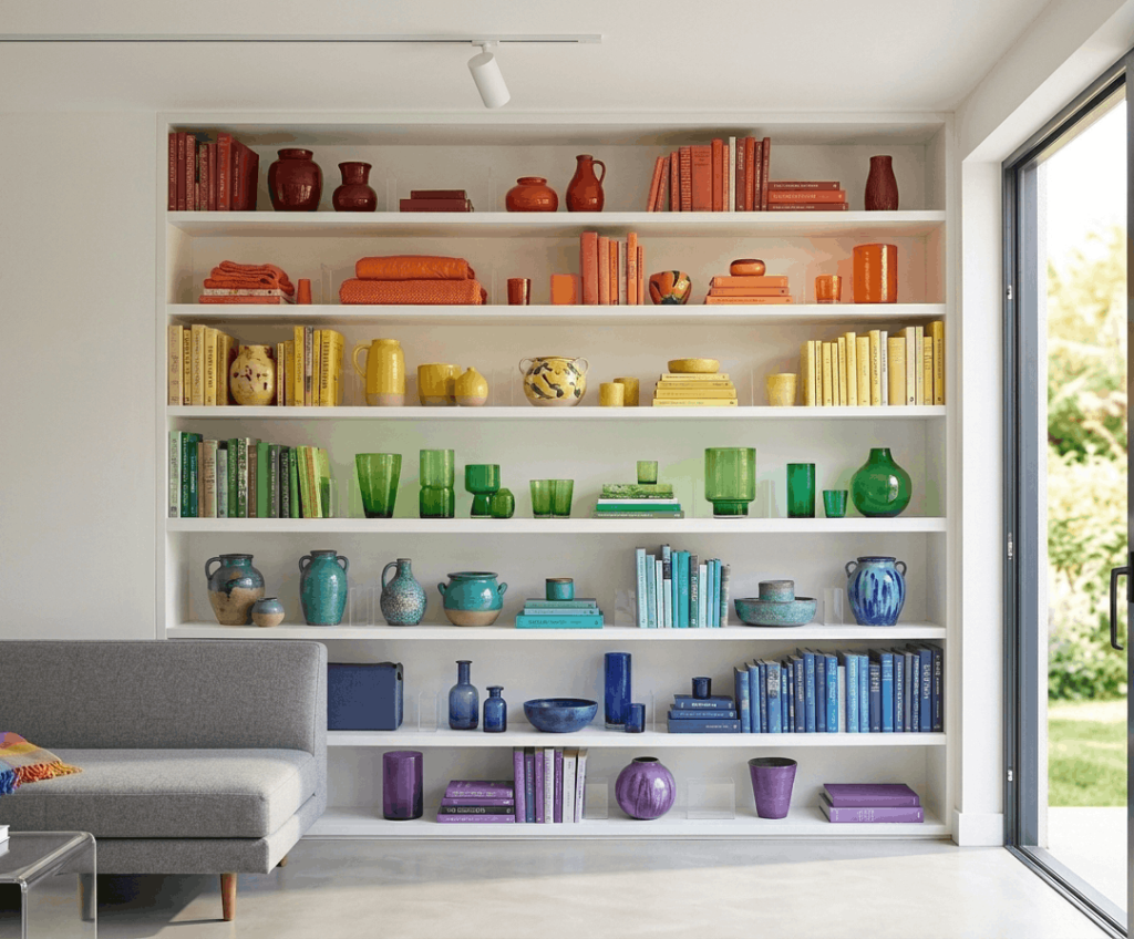 Rainbow Bookshelf Styling