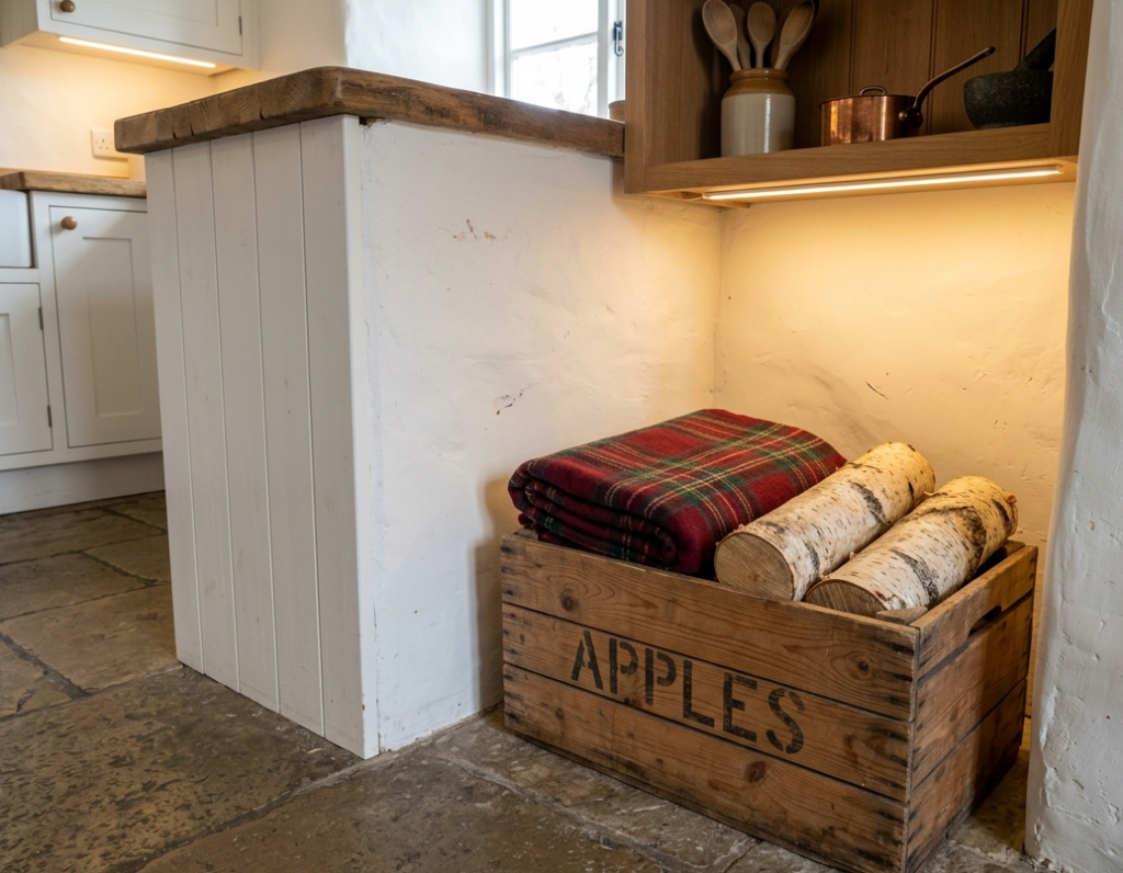 Rustic Crate Filled with Blankets & Firewood