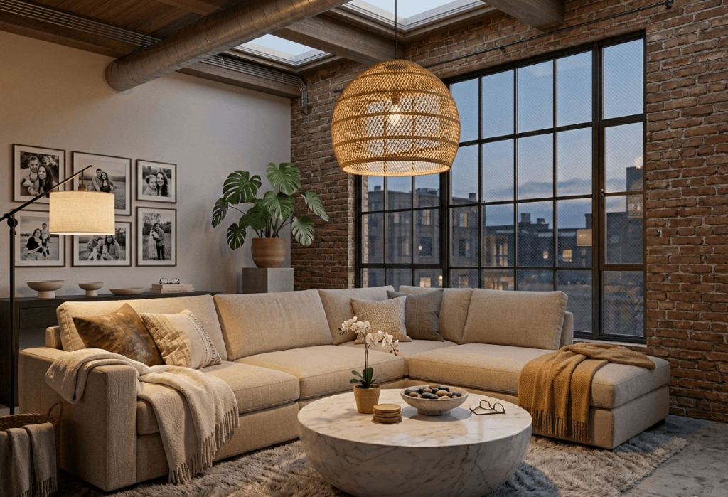 Sectional Paired with a Round Coffee Table