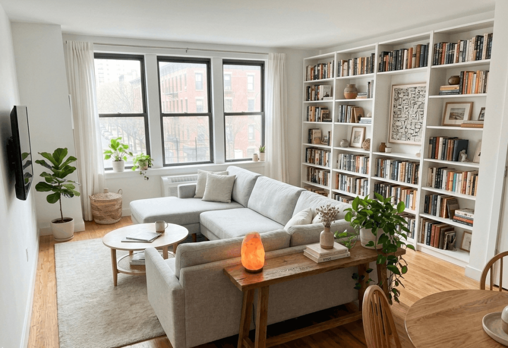 Sectional with a Low Bookshelf Back