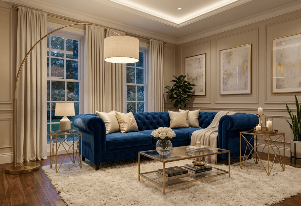 Velvet Blue Sofa Statement