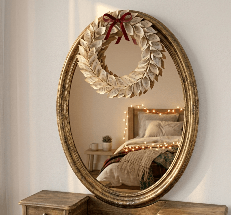 Book Page Wreath for Mirror