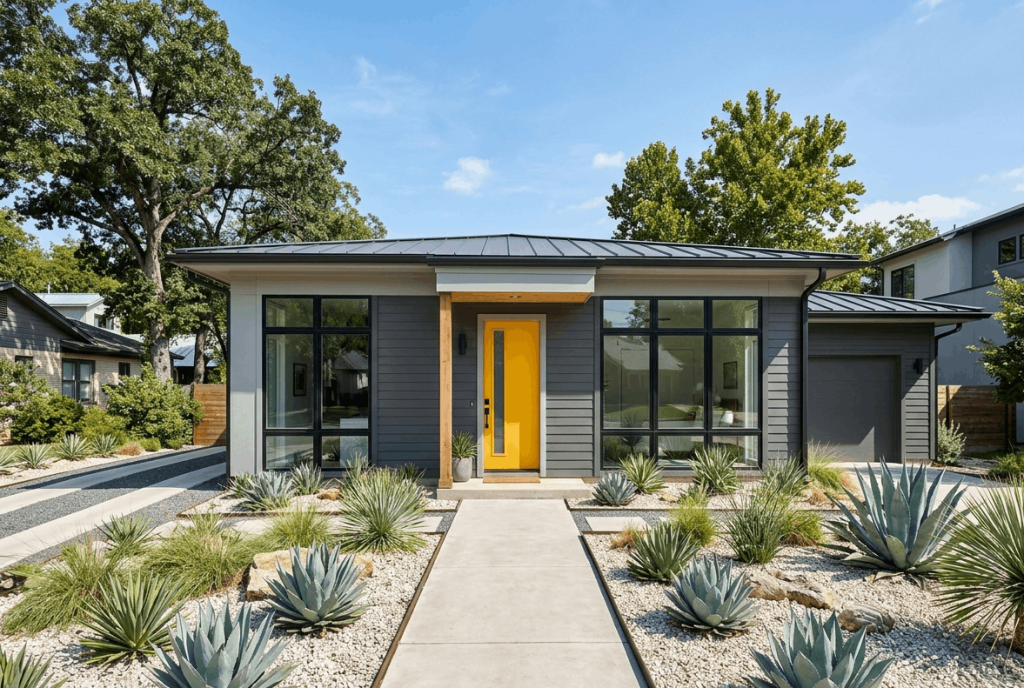 Charcoal Grey with Yellow Front Door