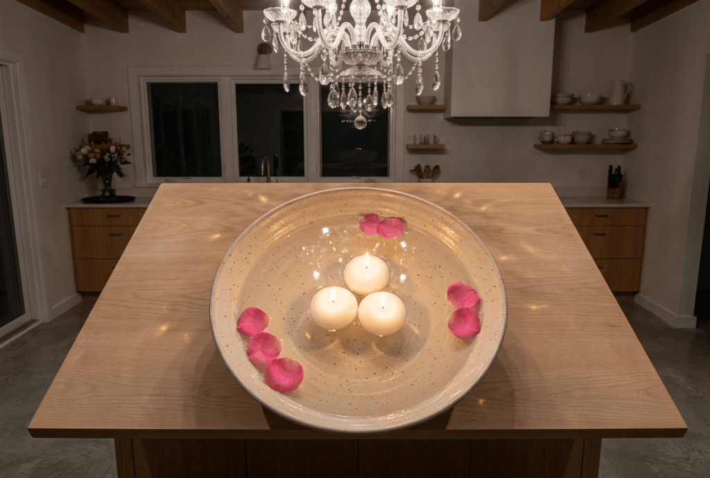 Floating Candles in Shallow Bowl