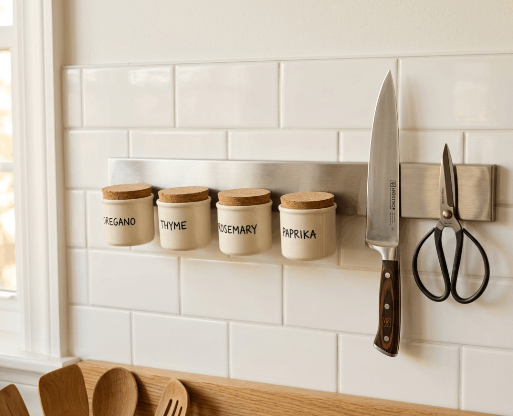 Magnetic Strips for Knives and Spice Tins