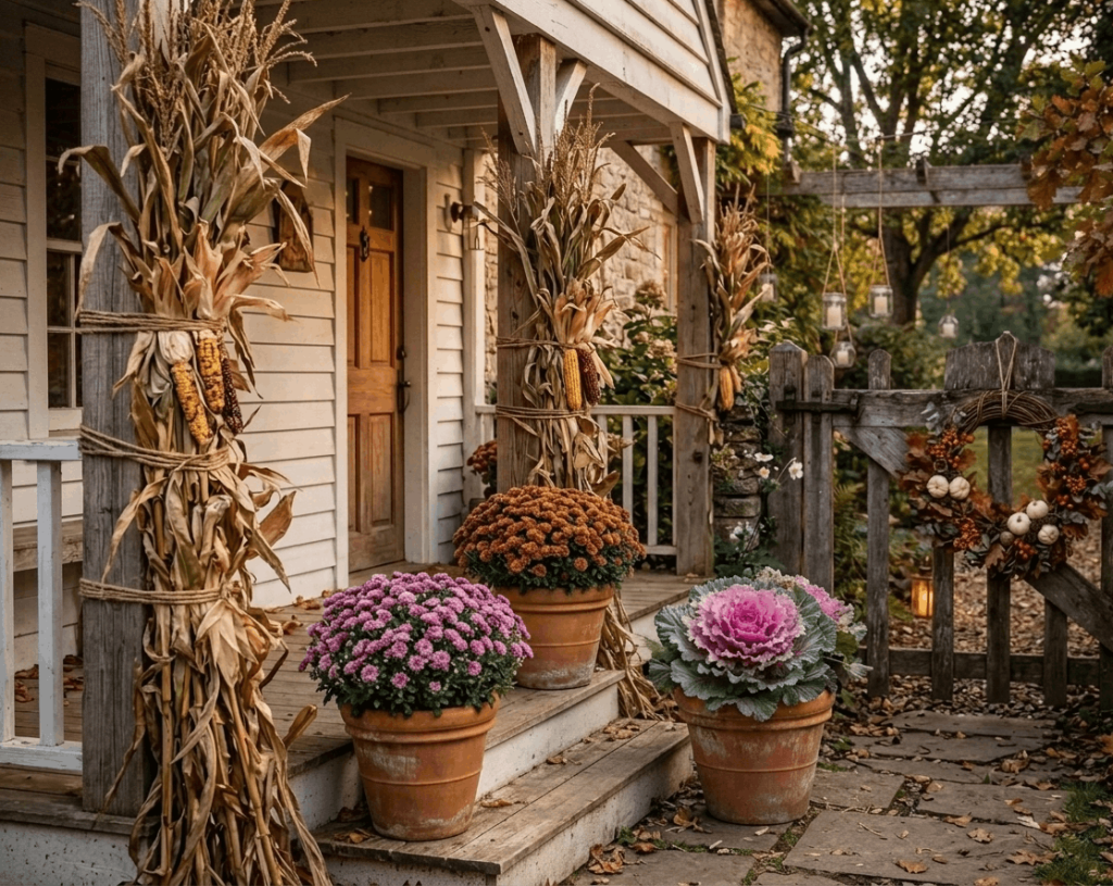 Mums and Ornamental Kale in Pots