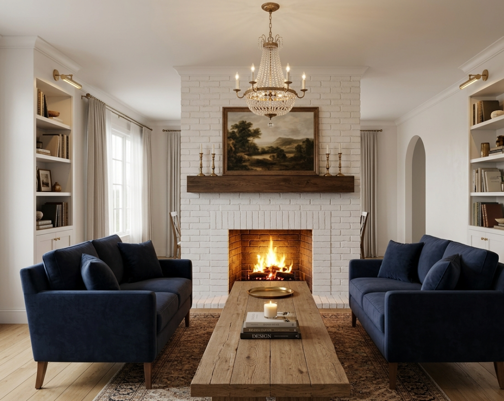 Symmetrical Fireplace Focus