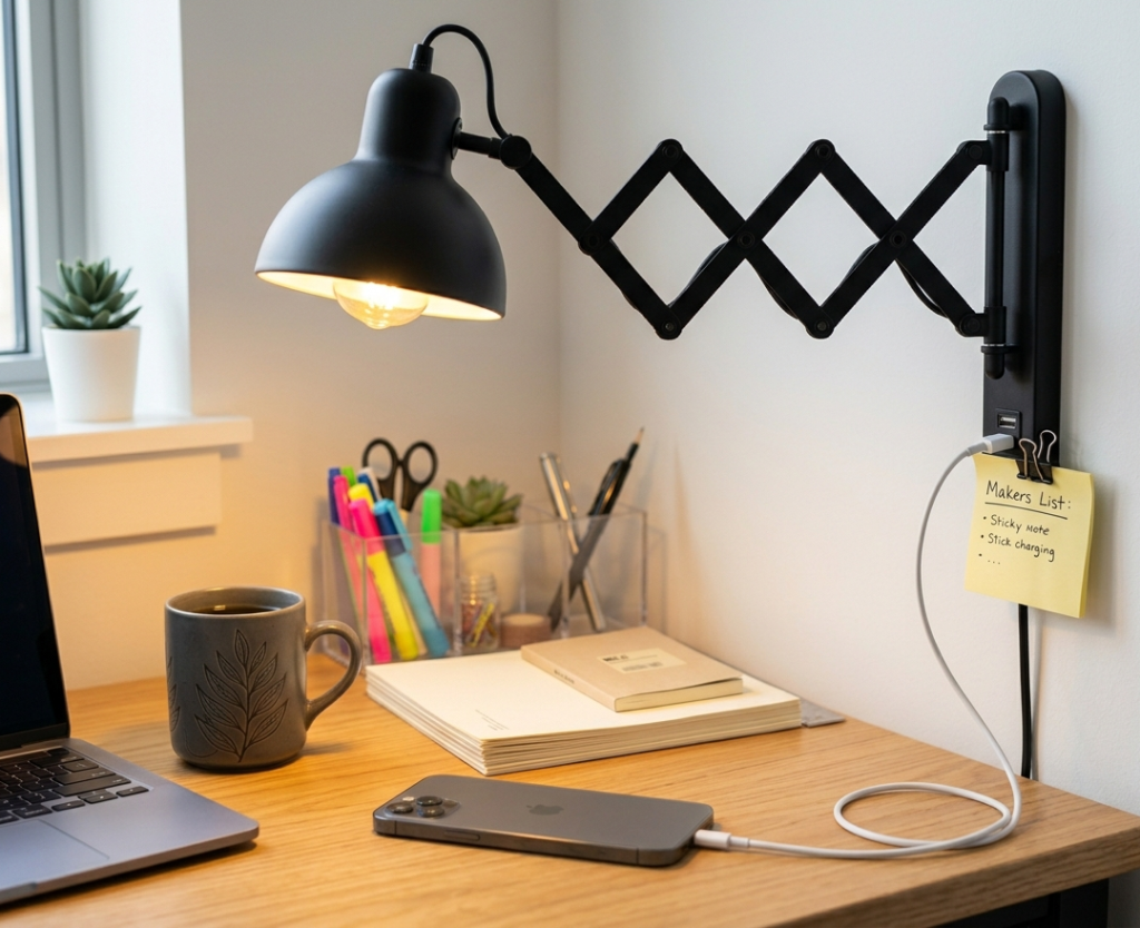Wall-Mounted Scissor Arm Lamp with USB