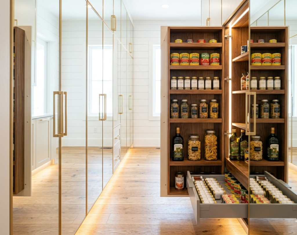 Mirror-Front Pantry Wall