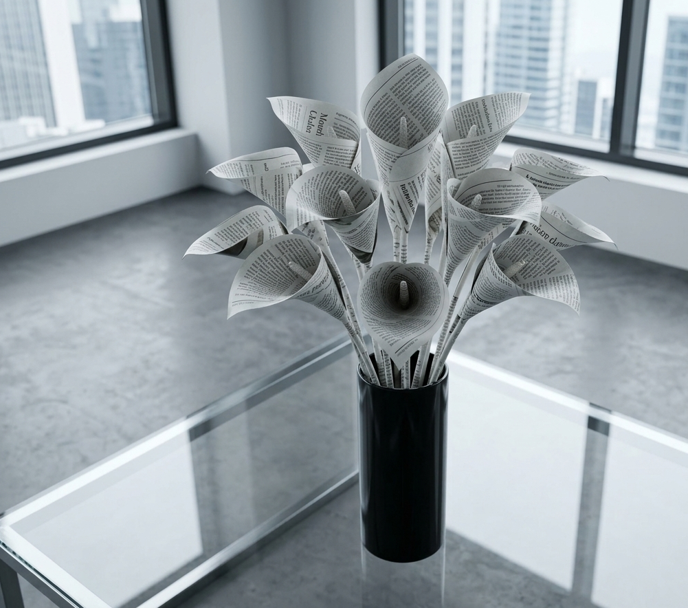 Upcycled Newspaper Calla Lilies