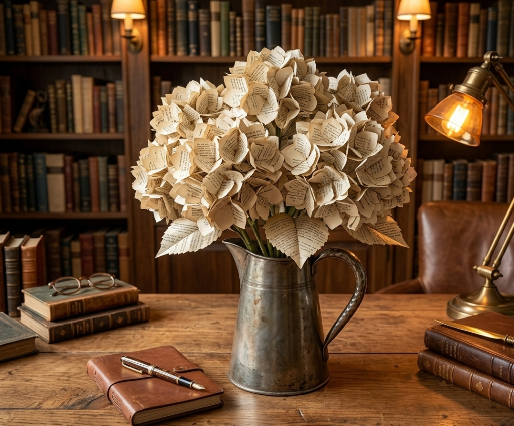 Whimsical Book Page Hydrangeas