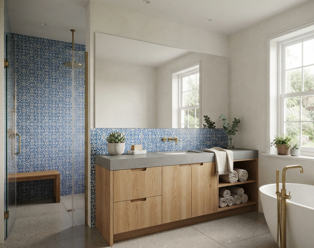 Concrete Countertops with White Oak Cabinets