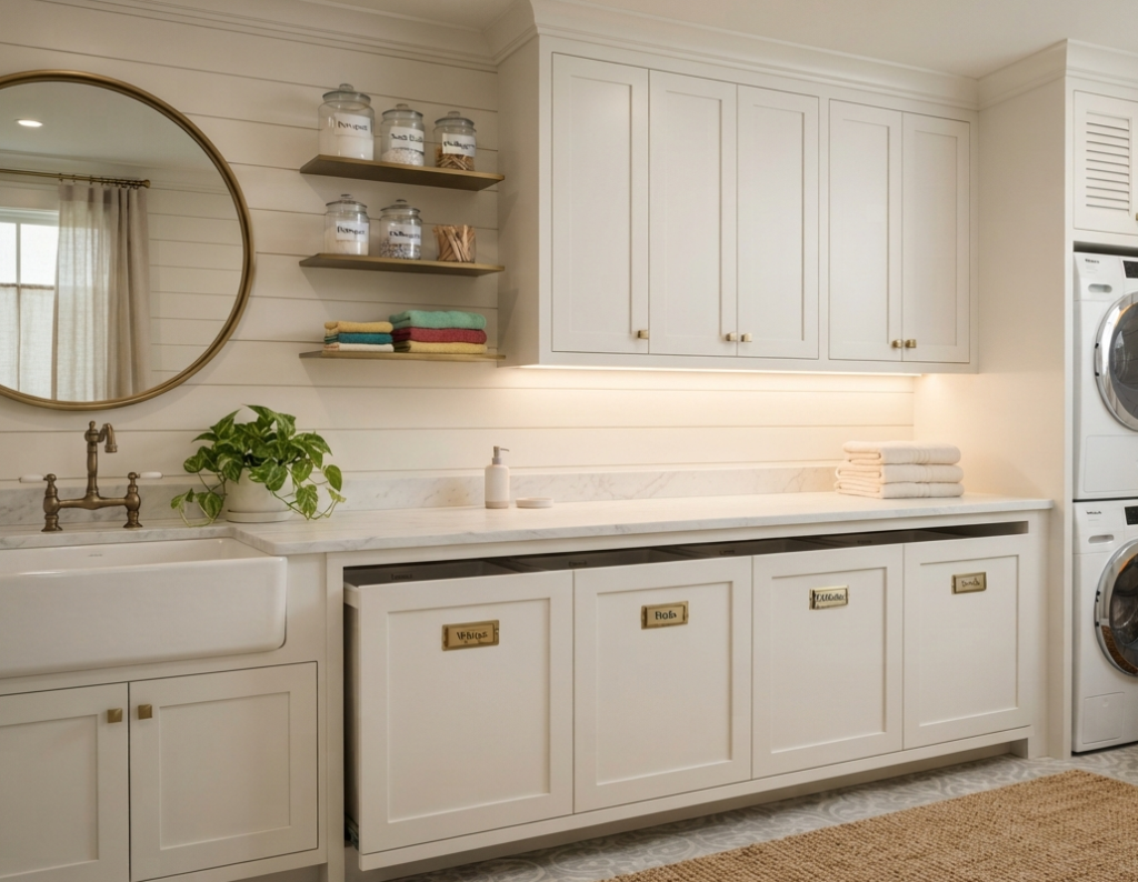 Custom Cabinetry with Built-In Laundry Sorter