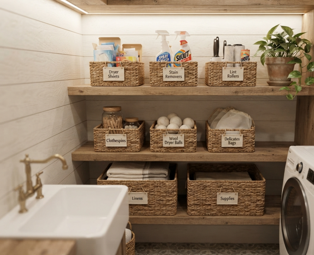 Decorative Baskets on Shelves
