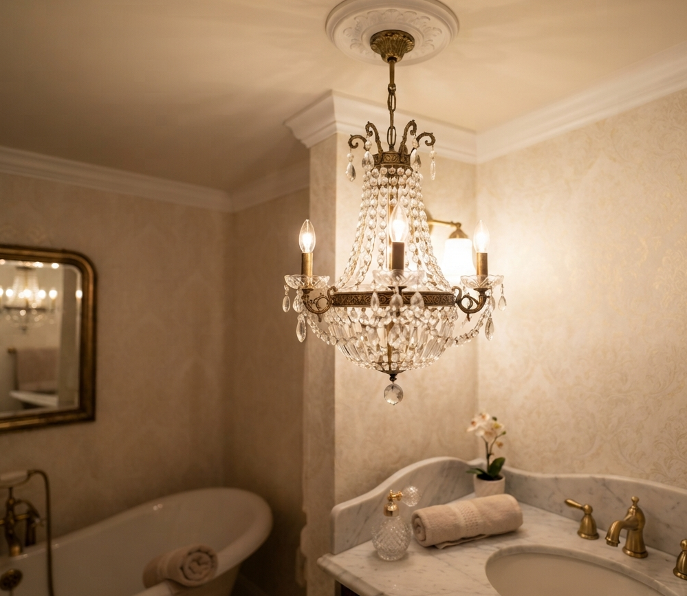 Elevate with a Ceiling Chandelier in the Bathroom