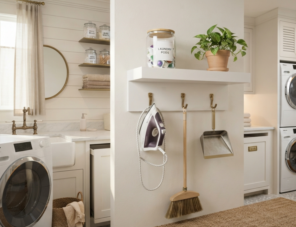 Floating Shelves with Hooks Underneath