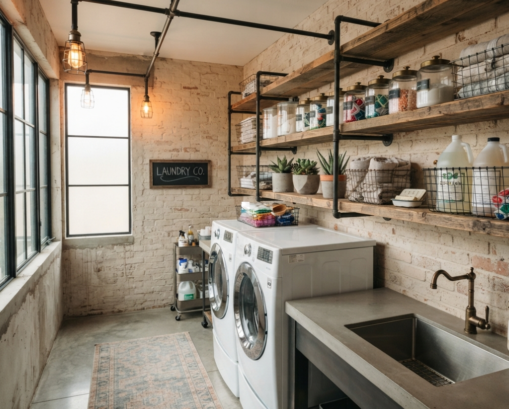 Industrial-Style Shelving with Pipes