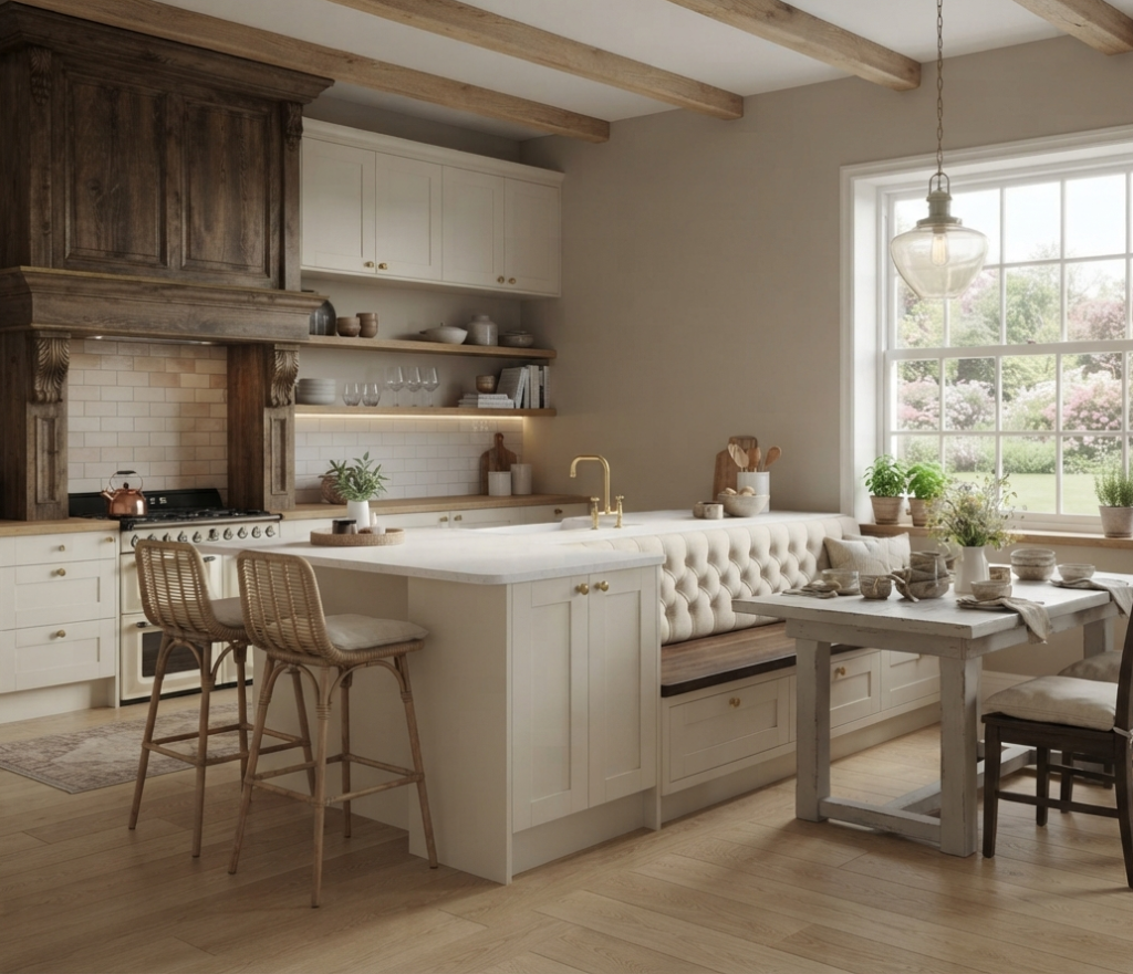 Integrated Kitchen Island and Dining Banquette