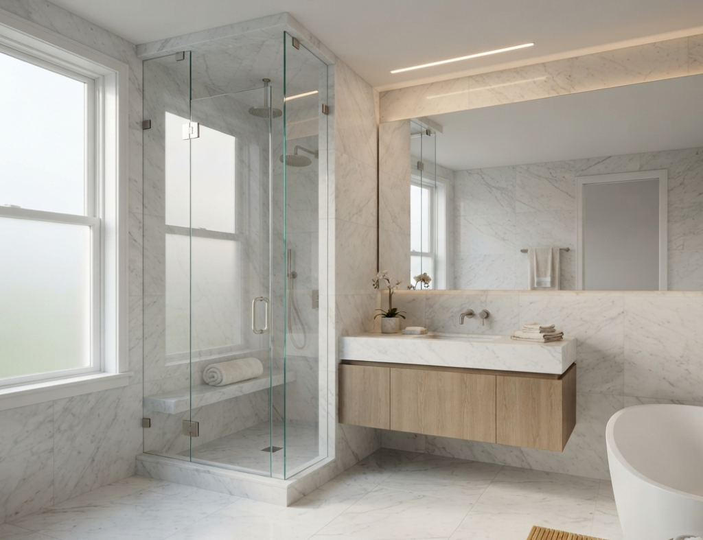 Marble and Modern Fixtures for Spa-Like Feel