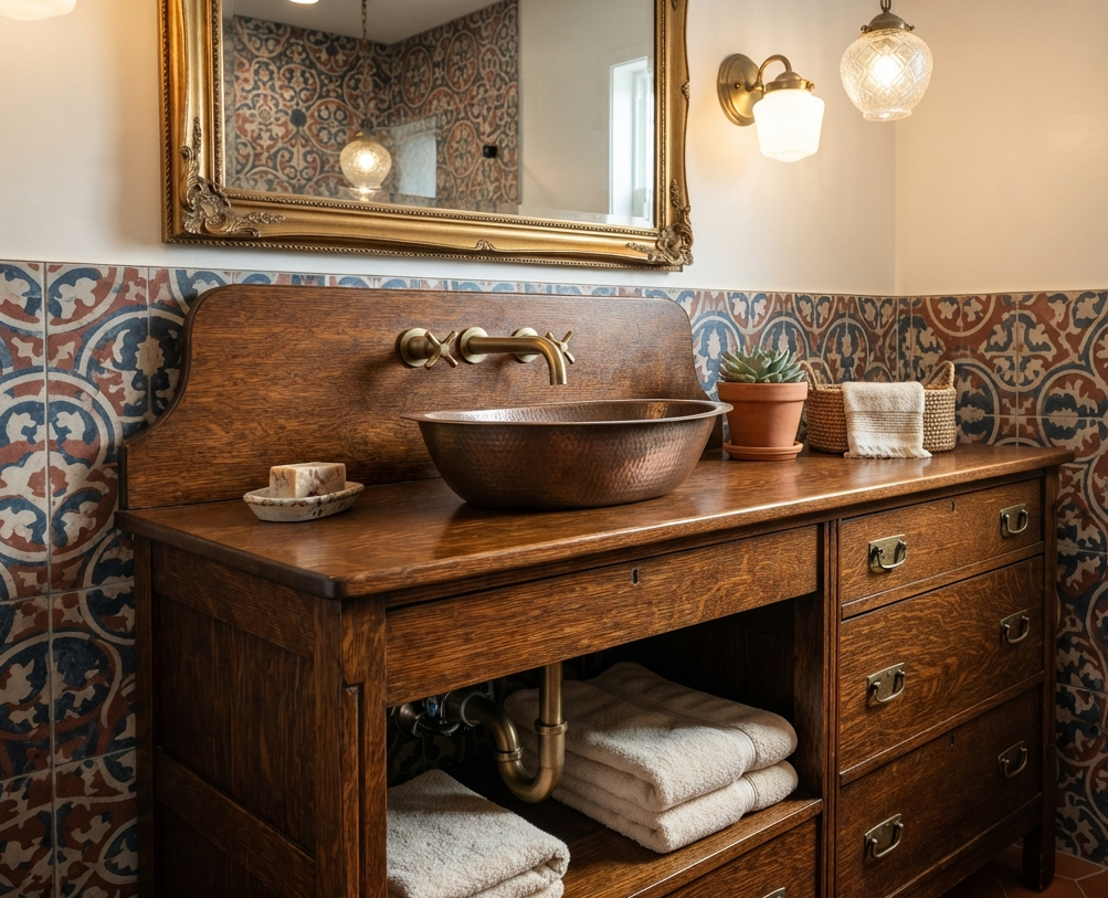 Pair a Vintage Dresser with a Modern Sink