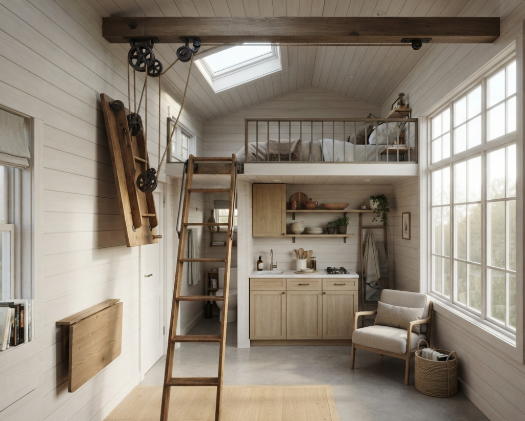 Retractable Ship Ladder for Tiny Homes